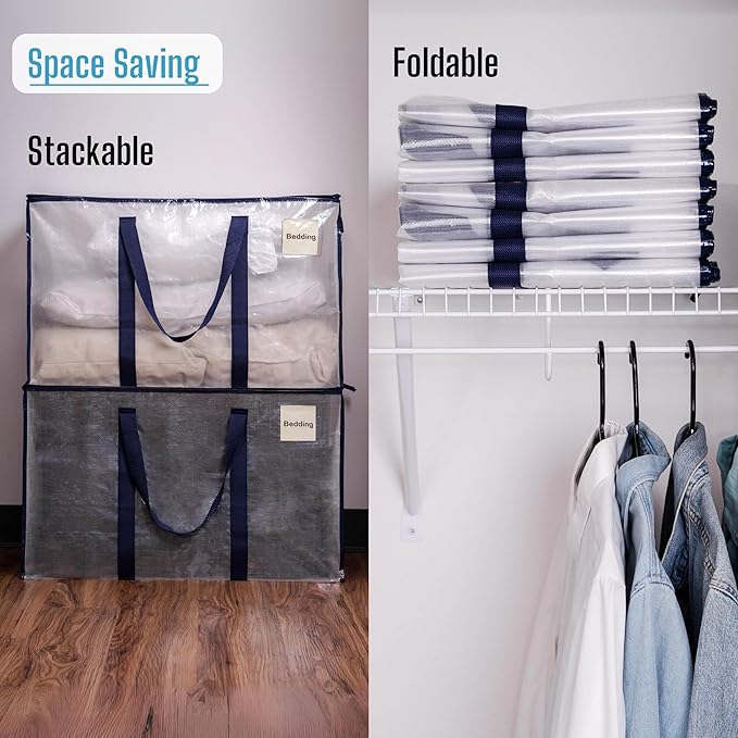 VENO 6 Pack Moving Bags, Heavy Duty, Moving Boxes Alternative, Packing Storage Supplies for Dorm Room Essentials with Zipper for Clothes, Extra Large Totes for Packaging (Clear, 6 Pack)