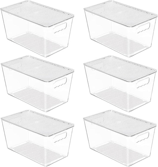 Vtopmart 6 Pack Clear Stackable Storage Bins with Lids, Medium Plastic Containers with Handle for Pantry Organizer and Storage,Perfect for Kitchen,Fridge,Cabinet, Closet,Bathroom Organization