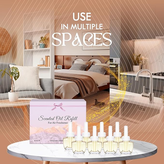 Plug in Air Freshener Refills 8 Pack - 4 Scents Essential Oil Refill - Emotional Aromatherapy Scented Oils for Home, Bedroom, Bathroom Use, Compatible with Air Wick & Glade, Not Include Glade Plus
