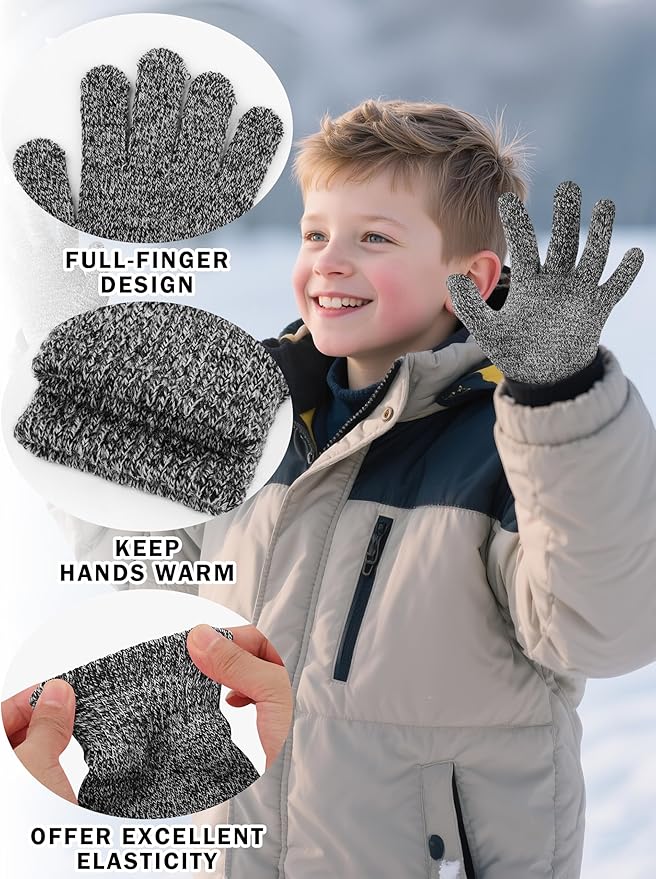 Cooraby 24 Pairs Kids Gloves Winter Magic Gloves Warm Knitted Stretchy Full Fingers Glove for 6-11 Years