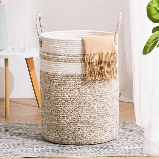 YOUDENOVA Woven Rope Laundry Hamper Basket, 100L Tall Laundry Basket, Baby Nursery Hamper for Blanket Storage, Clothes Hamper for Laundry in Bedroom-Extra Large-Brown