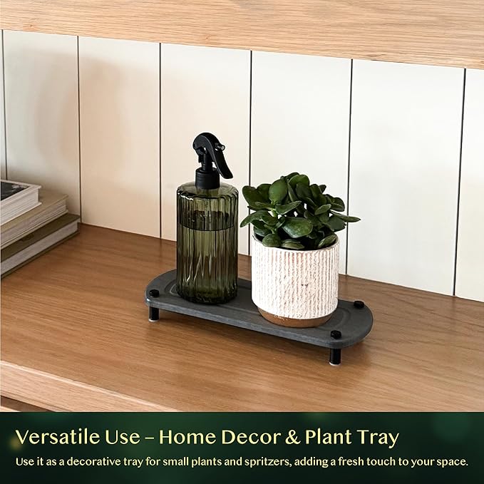 2PCS Water Absorbing Stone Soap Tray for Kitchen Bathroom Sink, Quick Dry Diatomaceous Earth Drying Rack and Shower Caddy, Soap Dispenser and Sponge Holder Organizer for Countertop, TWINKLE MOMENT; Dark Gray