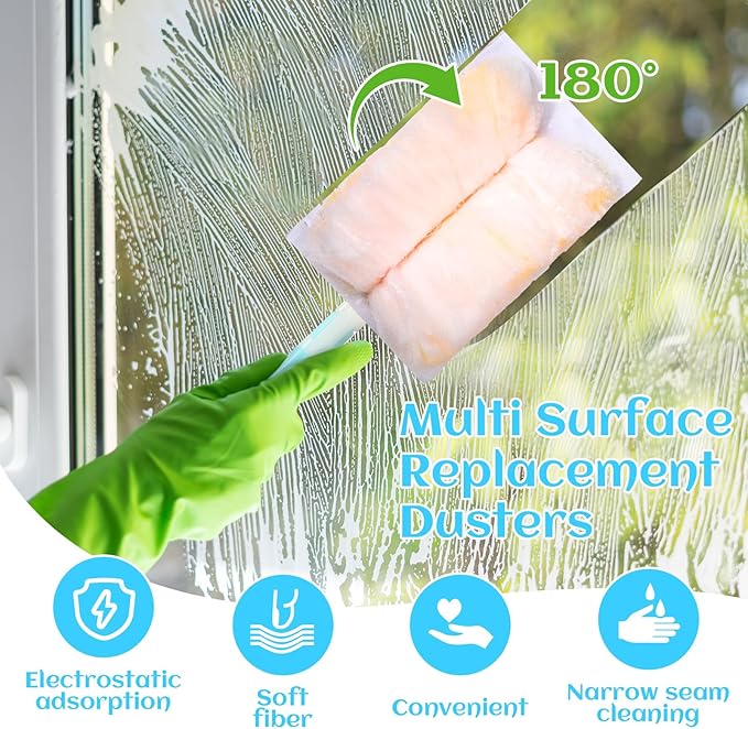 Mimorou 100 Pcs Disposable Dusters Refills Bulk Heavy Duty 180° Multi Surface Replacement Dusters for Cleaning Ceiling Fan with Microfibers Unscented (Fresh Colors)