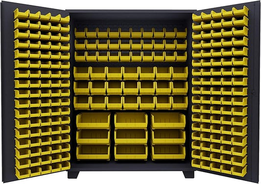 Jamco Tool Storage Cabinets with Bin Mounts, Model DE, Includes 230 Bins, 60-Inch W x 24-Inch D x 78-Inch H, Yellow Bins