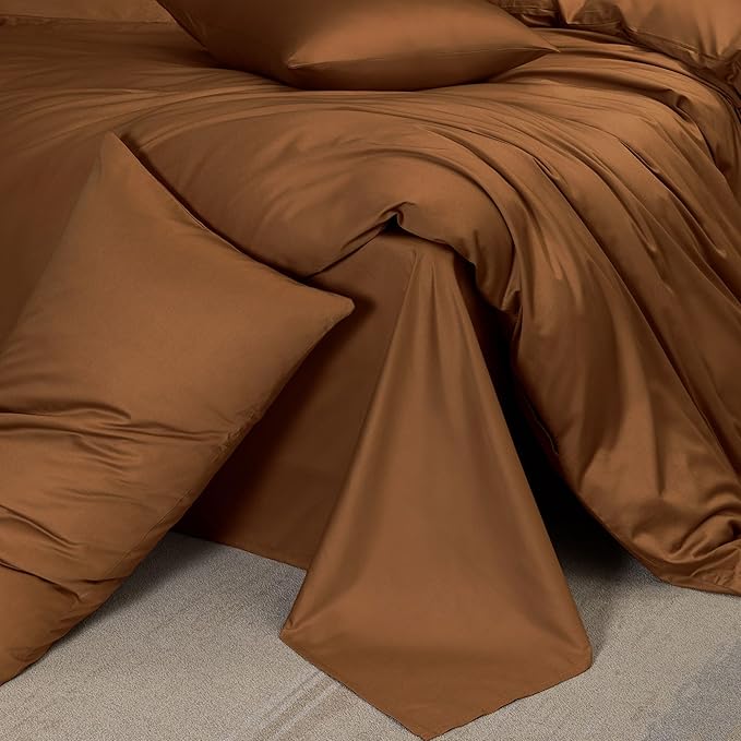 MooMee Duvet Cover Set 100% Extra Long Staple Cotton 600 Thread Count Silky Sateen Smooth Luxury Soft Breathable Durable Hotel Quality Bedding, 3 Pieces (Dark Orange, King 104"x90")
