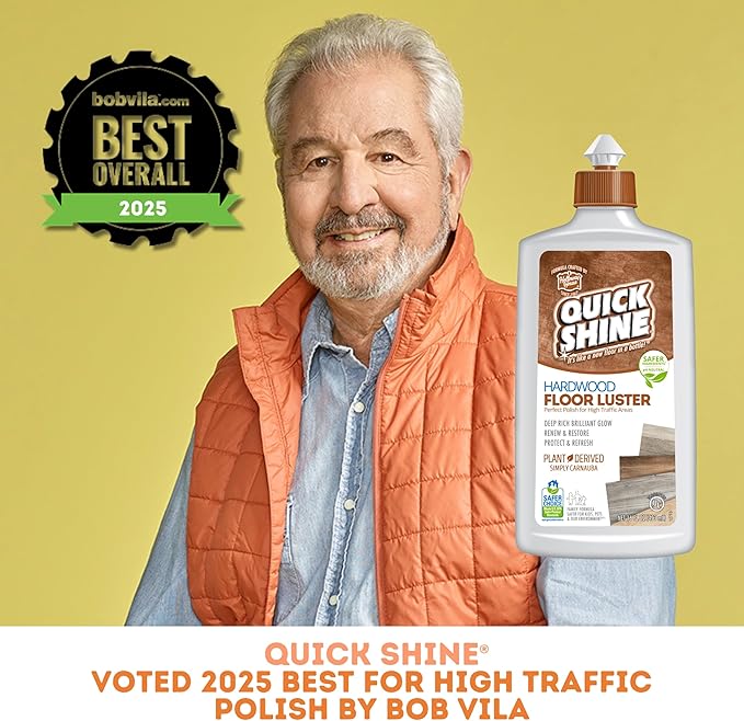 Quick Shine Ultimate Gold Clean + Polish Mop Kit | All-in-One 10 Pc Kit w/Interchangeable Attachments | Floor Polish Included | No Batteries Needed | Pro Cleaning for Hardwood Floors | 2-in-1 Mop