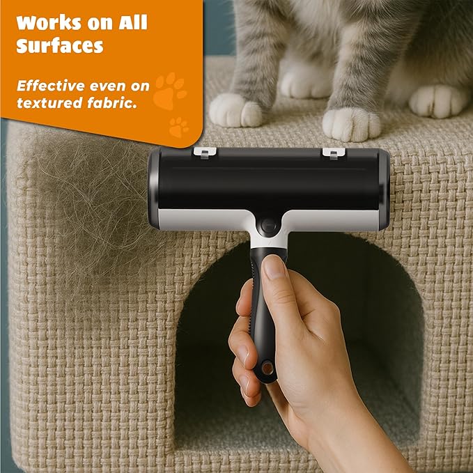 Pet Hair Remover and Reusable Lint Roller - Cat and Dog Hair Remover for Couch, Furniture, Carpet, Clothing and Bedding - Portable, Multi-Surface Fur Removal Tool (Black)