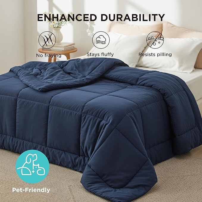 Bedsure Comforter Duvet Insert - Quilted Comforters Twin XL Size, All Season Duvet, GentleSoft Down Alternative Bedding, with 8 Tabs, Gifts for Women/Men, Navy Blue, Twin XL 92 x 68 Inches