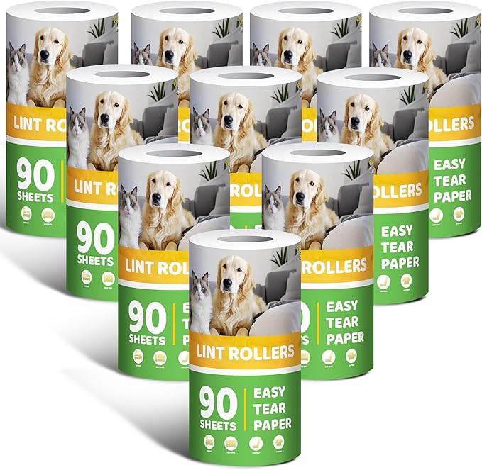 Lint Roller 2-in-1 Rotatable Handle Pet Hair Remover for Laundry Dog Hair, Cat Hair, Animal Fur, Fuzz Extra Sticky Roller for Couch, Clothes, Furniture and Carpet (10 Pack)