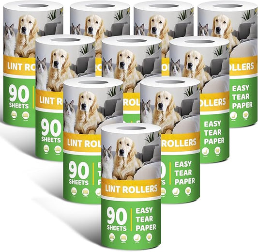 Lint Roller 2-in-1 Rotatable Handle Pet Hair Remover for Laundry Dog Hair, Cat Hair, Animal Fur, Fuzz Extra Sticky Roller for Couch, Clothes, Furniture and Carpet (10 Pack)