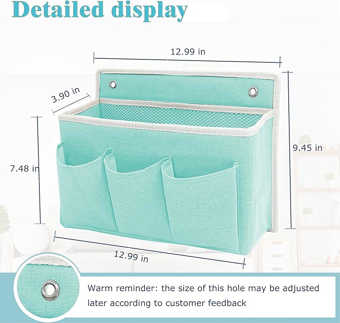 Wall Hanging Organizer Bag/Hanging Baskets with Large Mesh Compartment & 3 Pockets，Over the Door Organizer Space Saving Storage for Bedroom,RV Camper, Closet (Green -1 Pack)