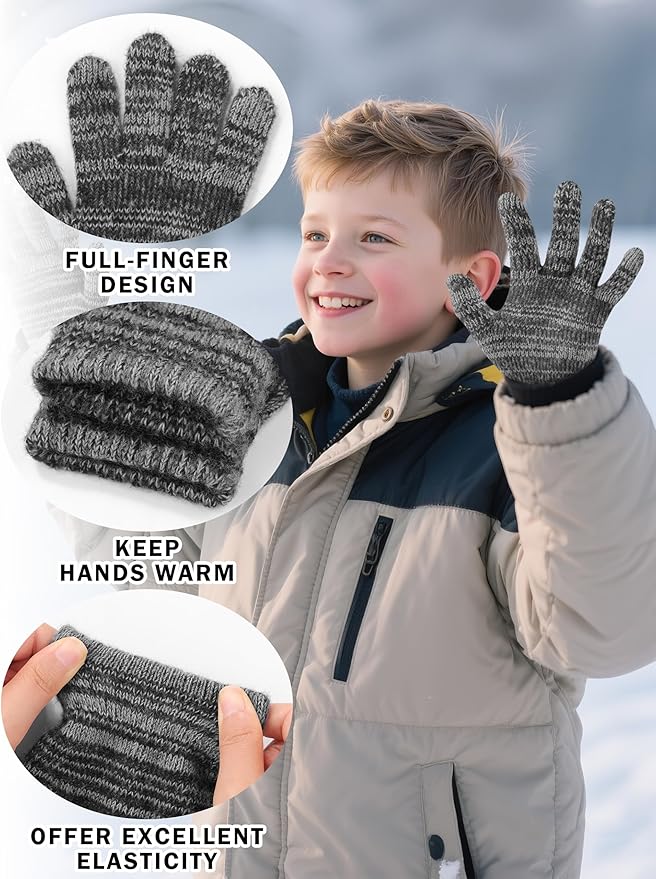 Cooraby 24 Pairs Kids Gloves Winter Magic Gloves Warm Knitted Stretchy Full Fingers Glove for 6-11 Years
