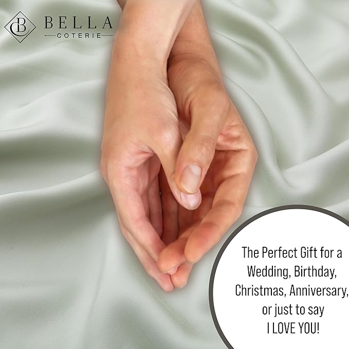 Bella Coterie Luxury Bamboo Viscose Queen Size Duvet Cover Set | 100% Organically Grown | Corner Ties | Ultra Soft | Cooling | Two Pillow Shams | 90 x 94 | No Insert [Sea Glass]