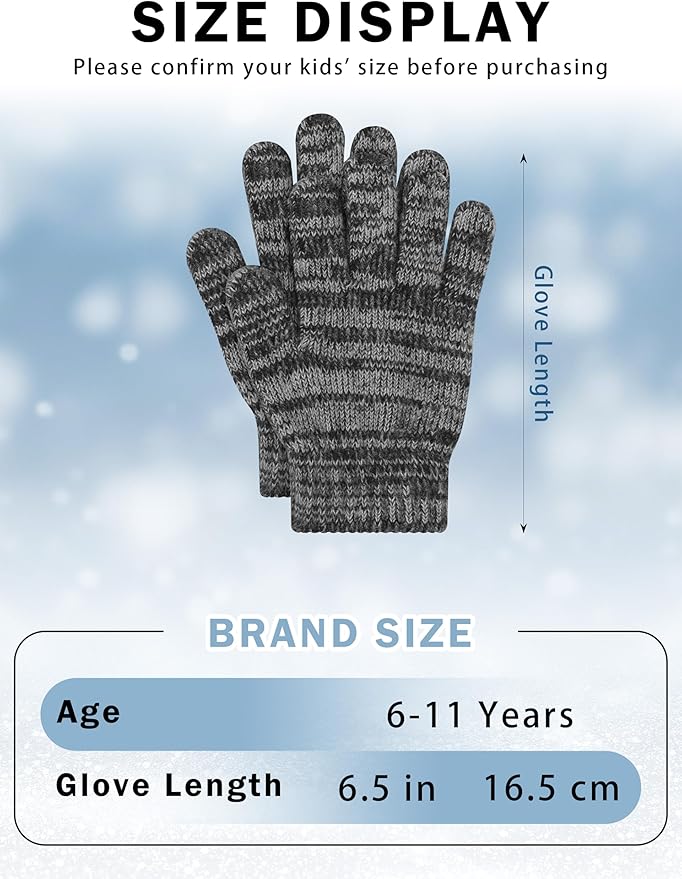 Cooraby 24 Pairs Kids Gloves Winter Magic Gloves Warm Knitted Stretchy Full Fingers Glove for 6-11 Years