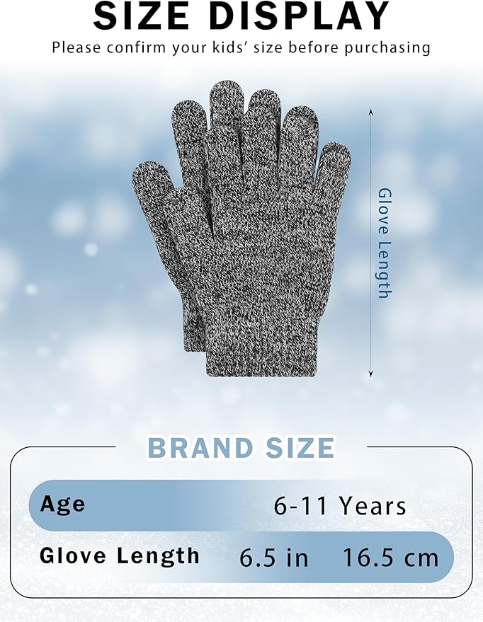 Cooraby 24 Pairs Kids Gloves Winter Magic Gloves Warm Knitted Stretchy Full Fingers Glove for 6-11 Years