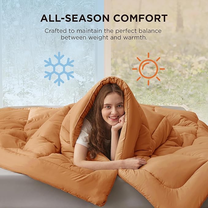 Bedsure Comforter Duvet Insert - Quilted Comforters Twin Size, All Season Duvet, GentleSoft Down Alternative Bedding, with 8 Tabs, Gifts for Women/Men, Burnt Orange, Twin 88 x 68 Inches