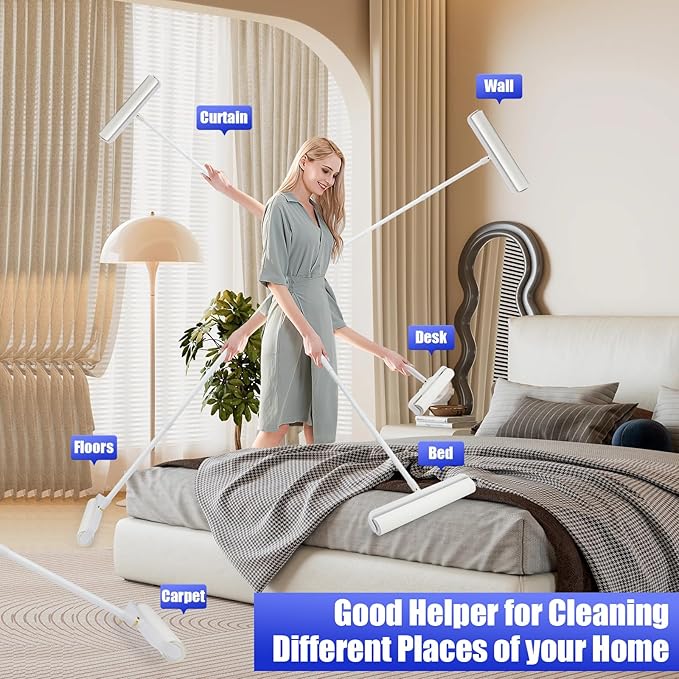 COBETE 14.17in Large Floor Lint Rollers for Pet Hair Extra Sticky, 45in Long Handle Giant Hair Picker Upper from Sticky Mop, for Cleaning Dog Cat Hair Animal Fur Removal Roller Couch Bed Sheet Carpet