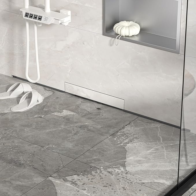 Linear Wall Drain 36’’, 304 Stainless Steel Side Drain w/Tiled Grate & Hair Strainer, Brushed Tiled Shower Drain for Bathroom, CUPC Certified