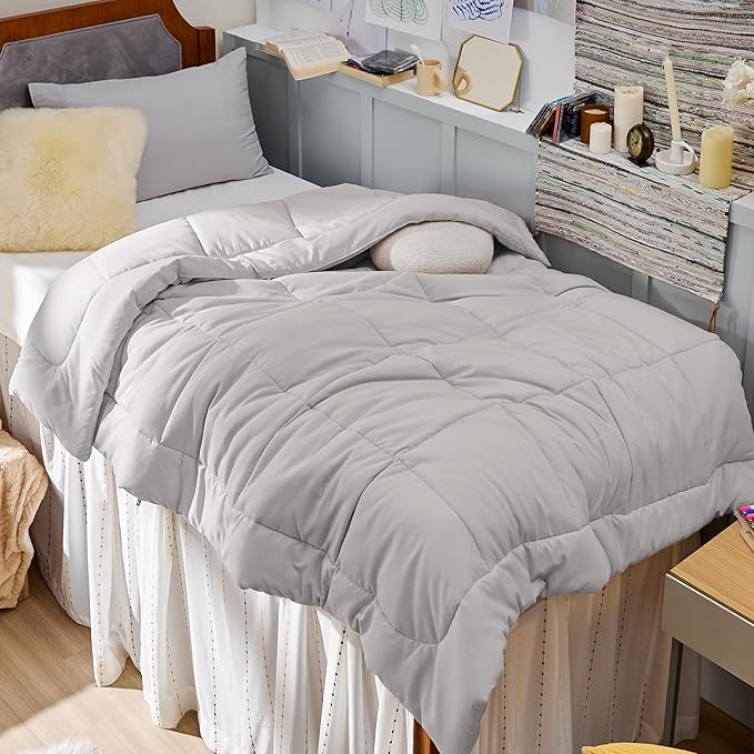 Bedsure Comforter Duvet Insert - Quilted Comforters Twin XL Size, All Season Duvet, GentleSoft Down Alternative Bedding, with 8 Tabs, Gifts for Women/Men, Light Grey, Twin XL 92 x 68 Inches