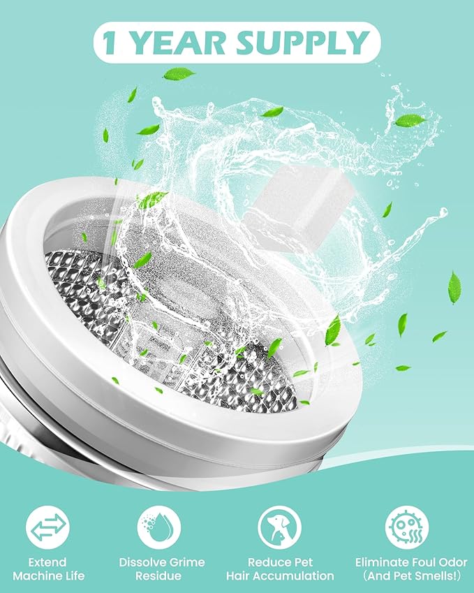 Washing Machine Cleaner Tablets: 24 Pack Deep Cleaning For HE, Front Loader & Top Load Washer, Removes Pet Hair, Odors, Designed for Pet Owners, Septic Safe, 12 Month Supply, Orange 11G