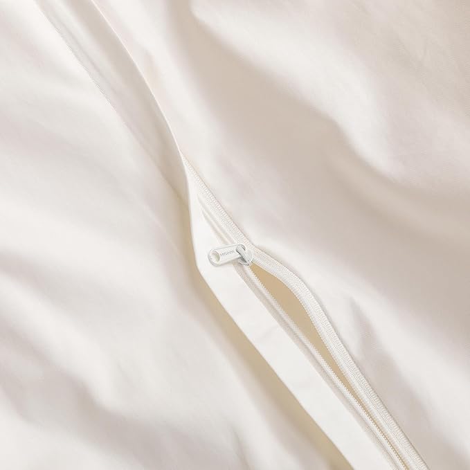 MooMee Duvet Cover Set 100% Extra Long Staple Cotton 600 Thread Count Silky Sateen Smooth Luxury Soft Breathable Durable Hotel Quality Bedding, 3 Piecess (Creamy White, Oversized King 120"x98")