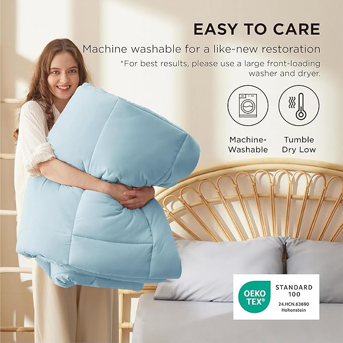Bedsure Comforter Duvet Insert - Quilted Comforters King Size, All Season Duvet, GentleSoft Down Alternative Bedding, with 8 Tabs, Gifts for Women/Men, Light Spa Blue, King 90 x 102 Inches