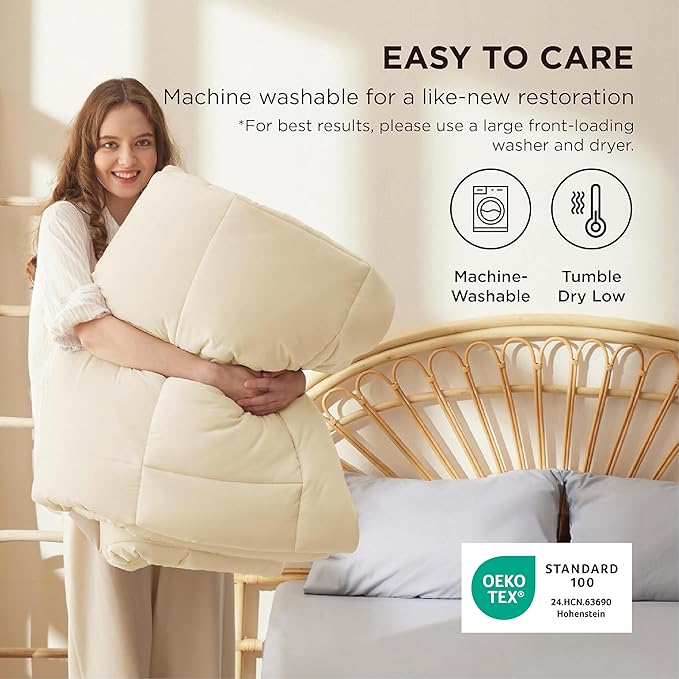 Bedsure Comforter Duvet Insert - Quilted Comforters Full Size, All Season Duvet, GentleSoft Down Alternative Bedding, with 8 Tabs, Gifts for Women/Men,Cream,Full 86 x 82 Inches