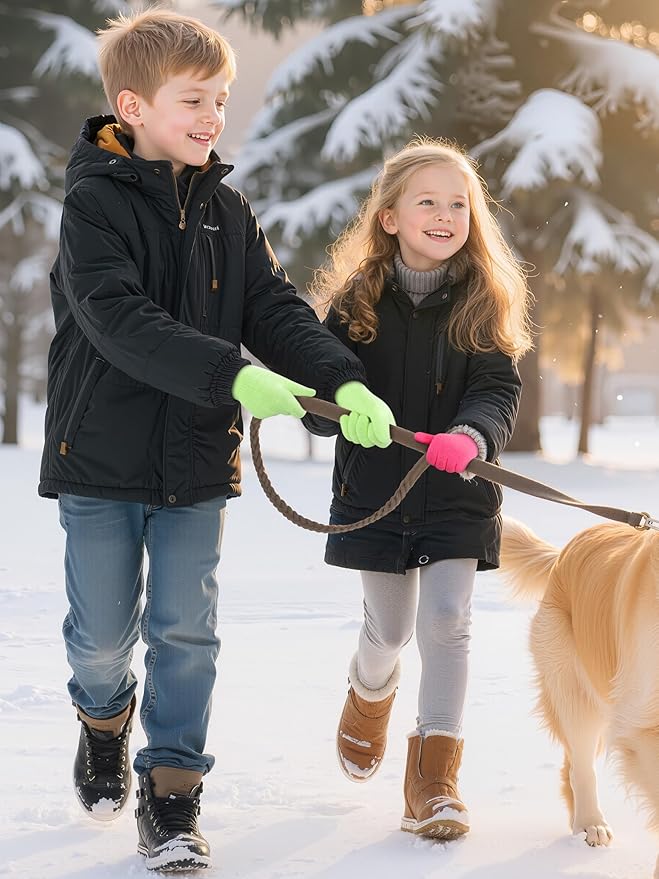 Cooraby 24 Pairs Kids Gloves Winter Magic Gloves Warm Knitted Stretchy Full Fingers Glove for 6-11 Years