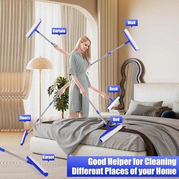 COBETE 13.77" Large Extra Sticky Lint Roller, 69.88" Long Handle Lint Remover with 6 Rollers for Clothes, Cat Dog Pet Hair, Furniture, Couch, Carpet, Floor，Painted Wall Cleaner Mop Dust Cleaning