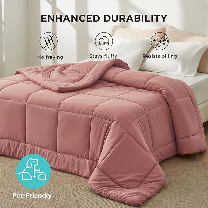 Bedsure Comforter Duvet Insert - Quilted Comforters King Size, All Season Duvet, GentleSoft Down Alternative Bedding, with 8 Tabs, Gifts for Women/Men, Dusty Pink, King 90 x 102 Inches