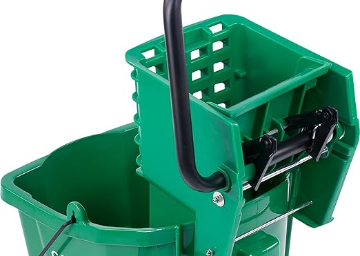 Carlisle FoodService Products 26-Quart Commercial Mop Bucket with Side-Press Wringer, Precision-Molded Polypropylene, Durable Wringer, Bucket with Non-Marking Casters, 18.5 x 16.5 x 23 Inches, Green
