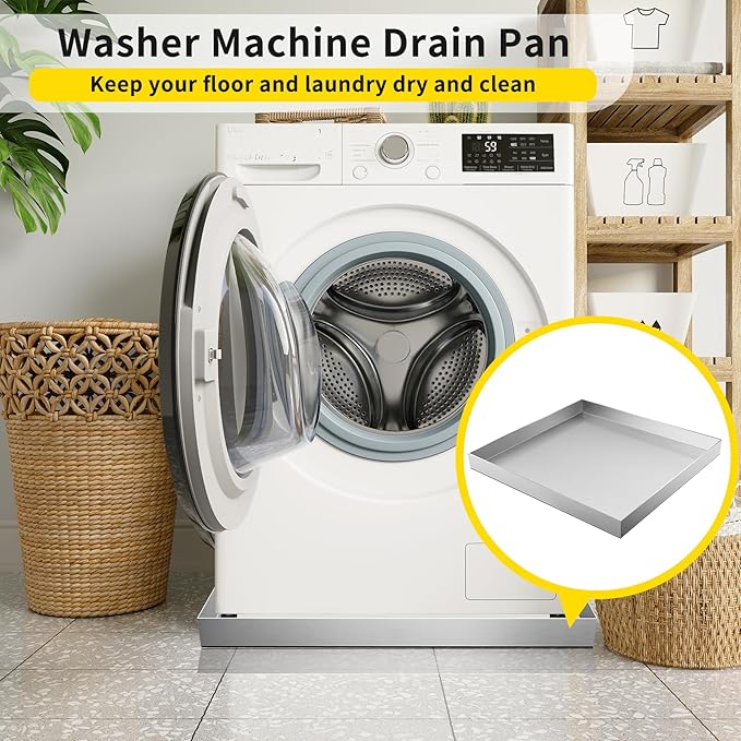 Washing Machine Drain Pan - 28" x 30" x 2.5" - 304 Stainless Steel Heavy Duty Washing Machine Tray No Hole