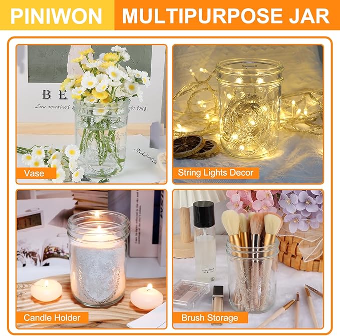 Wide Mouth Mason Jars 16 oz with Airtight Lids and Bands, 6 Pack Canning Jars, Clear Glass Pint Jars for Canning, Fermenting, Pickling, Meal Prep, Overnight Oats