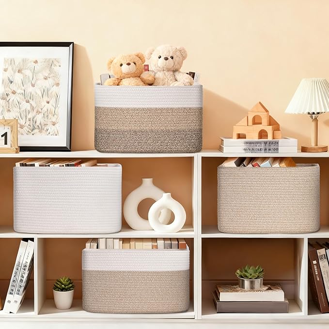 Woven Storage Baskets, Baskets for Organizing, 3 Pack Woven Basket for Storage, Decorative Storage Bins Baskets for Shelves, Towel, Toy, Book, Closet, Baby 14.96"×9.8"×8.85"