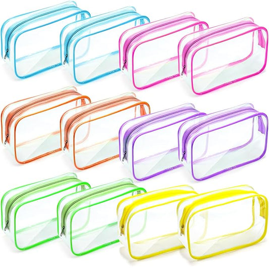 Weewooday 12 Pieces Clear Makeup Bags Cosmetic Storage Bags PVC Zipper Pouches Travel Waterproof Makeup Plastic Case for Women Organizing Toiletries Traveling Bathroom (Large,Bright Color)