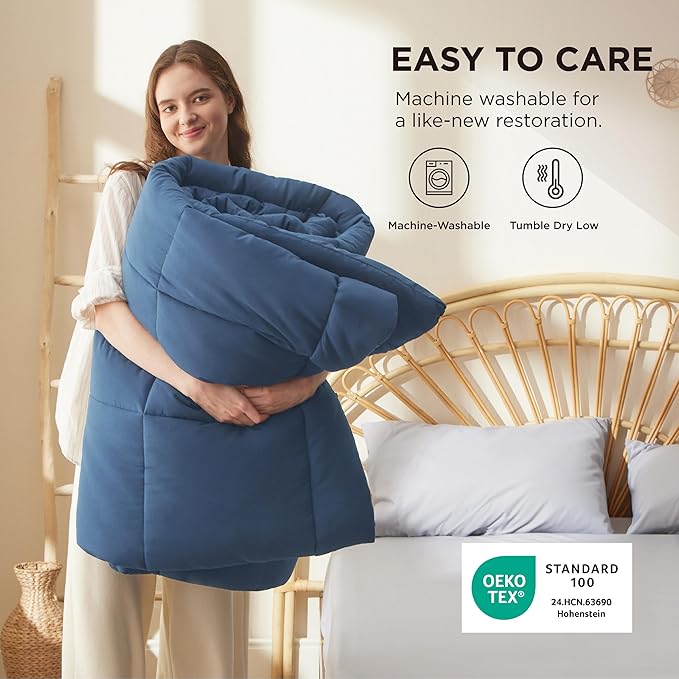 Bedsure Comforter Duvet Insert - Quilted Comforters Full Size, All Season Duvet, GentleSoft Down Alternative Bedding, with 8 Tabs, Gifts for Women/Men, Dark Slate Blue, Full 86 x 82 Inches