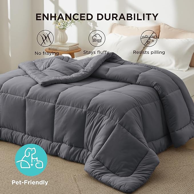 Bedsure Comforter Duvet Insert - Quilted Comforters Oversized King Size, All Season Duvet, GentleSoft Down Alternative Bedding, with 8 Tabs, Gifts for Women/Men, Grey, Oversized King 116 x 98 Inches