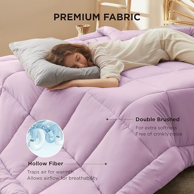 Bedsure Comforter Duvet Insert - Quilted Comforters Twin Size, All Season Duvet, GentleSoft Down Alternative Bedding, with 8 Tabs, Gifts for Women/Men, Light Purple, Twin 88 x 68 Inches