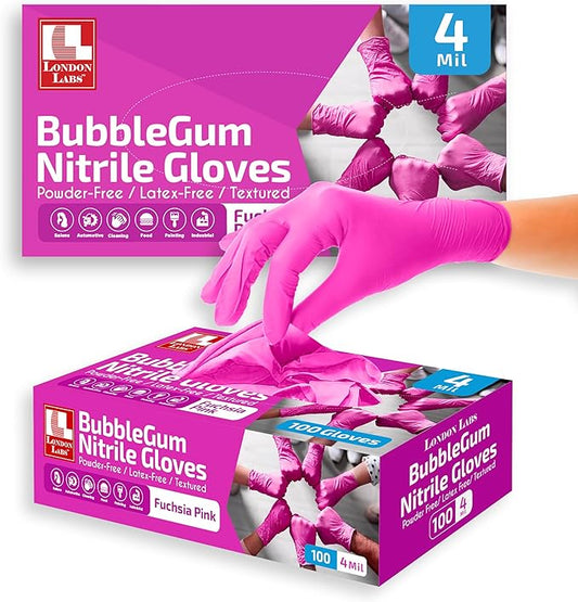 4 Mil – Fuchsia Pink Nitrile Gloves – Disposable Latex Free & Powder Free– Chemical Resistant, Pink Rubber Gloves