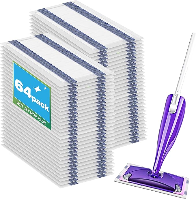 Upgraded Mop Pad Refill for Swiffer Wet Jet, 64 Counts Disposable Multi-Surface Cleaning Pads for Hardwood Floor, Tile, Laminate, Compatible with Swiffer WetJet Spray Mop, Dry and Wet Use