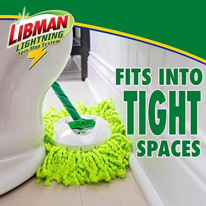 Libman Lightning Spin Mop System Plus 1 Refill Head | Mop and Bucket with Wringer Set | Floor Mop | Spin Mop | Libman Mop | Mops for Floor Cleaning | Hardwood Floor Mop | 2 Total Mop Heads Included