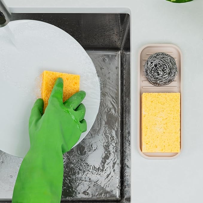 Zulay Kitchen (9x3.5) Silicone Sponge Holder for Kitchen Sink - Flexible Multipurpose Soap Tray - Sink Organizer for Kitchen, Bathroom, Makeup, Trinkets & More (Dark Blue)