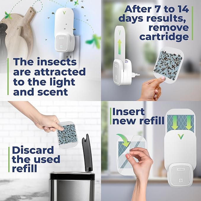 VEYOFLY (Starter Kit) Fly Catcher Indoor, Fly Trap, (2 Device + 6 Refills) Fruit Fly Traps for Indoors, Gnat Traps for House Indoor, Bug Killer, Fly Trap, Plug in Light Flying Insect Trap
