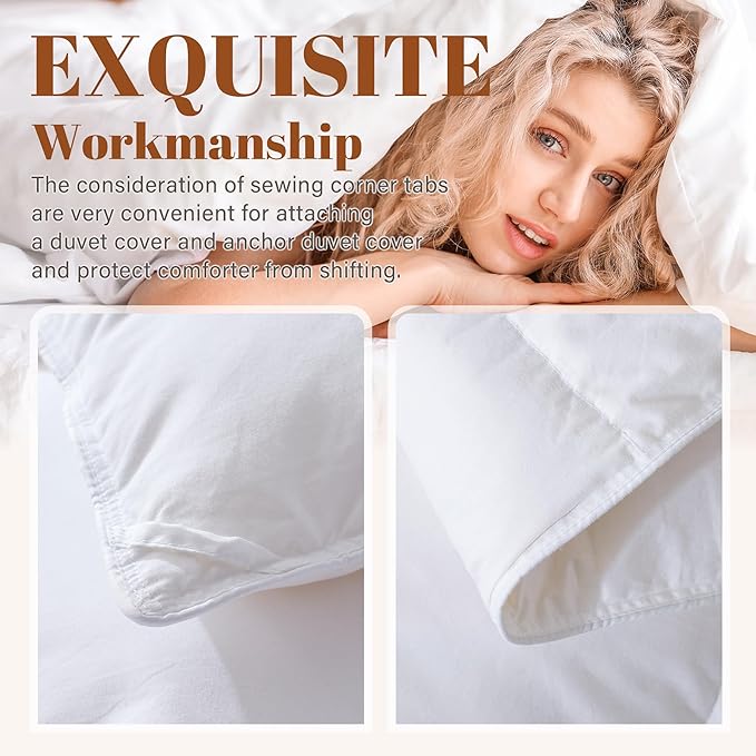 Cosybay Heavyweight King Feather Down Fiber Comforter - White Thicker Winter Duvet Insert, Ultra Soft 100% Cotton Cover, Luxury Hotel Bedding with Corner Tabs, 106"x90"