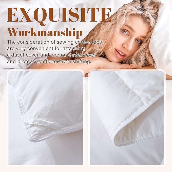 Cosybay Oversized King Size Feather Down Fiber Comforter - Ultra Soft 100% Cotton Duvet Insert, All Season Hotel Luxury Bedding with Corner Tabs, 116"x98" White