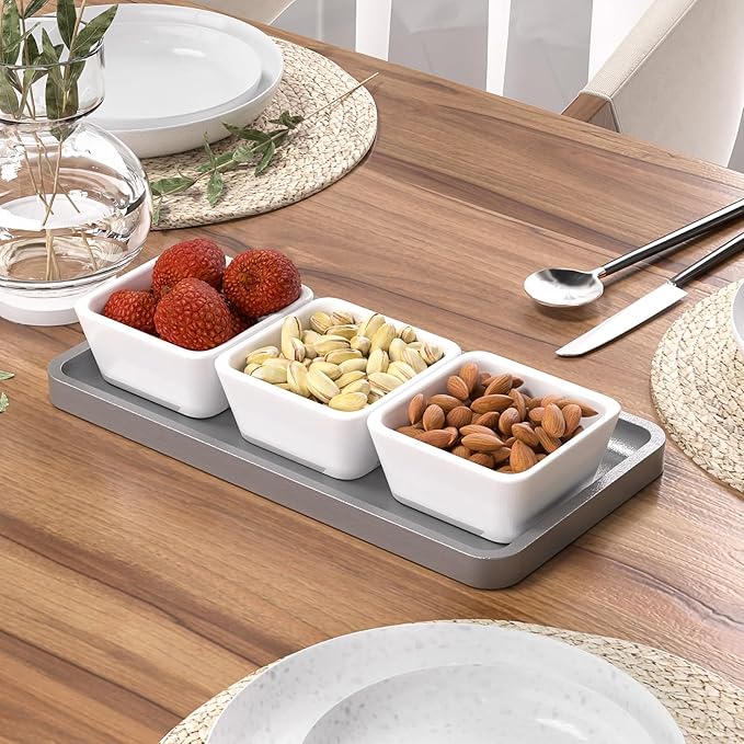 Weenson Bathroom Vanity Tray for Perfume Makeup Jewelry Decor Candle, Bamboo Kitchen Tray for Soap Dispenser Spice, Coffee, Toilet Tank Tray Nightstand Silver 11.81”L x 6.1”W x 0.79”H