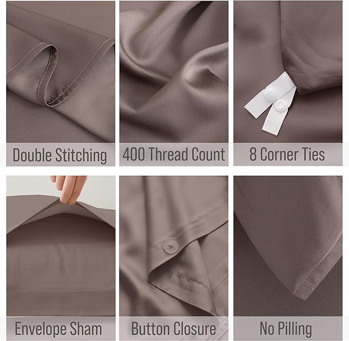 Bella Coterie Luxury Bamboo Viscose California King Size Duvet Cover Set | 100% Organically Grown | Corner Ties | Ultra Soft | Cooling | Two Pillow Shams | 106 x 94 | No Insert [Mocha]