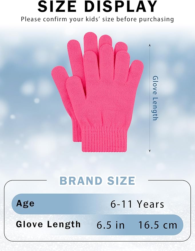 Cooraby 24 Pairs Kids Gloves Winter Magic Gloves Warm Knitted Stretchy Full Fingers Glove for 6-11 Years
