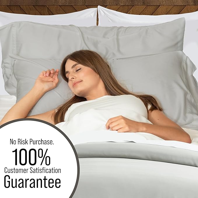 Bella Coterie Luxury Bamboo Viscose Queen Size Duvet Cover Set | 100% Organically Grown | Corner Ties | Ultra Soft | Cooling | Two Pillow Shams | 90 x 94 | No Insert [Grey Mist]
