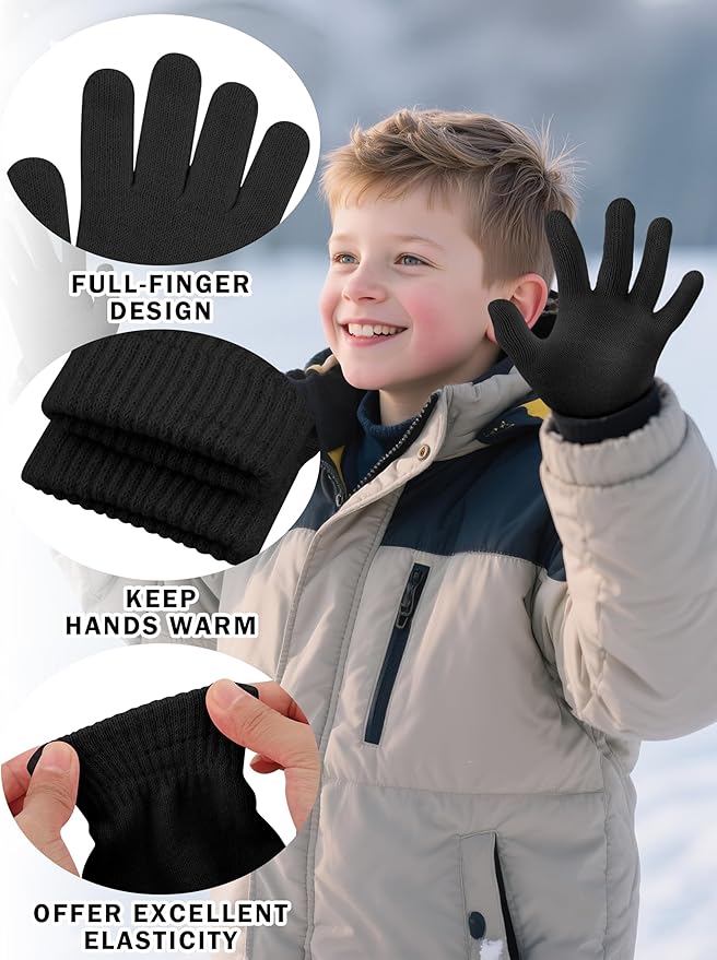 Cooraby 24 Pairs Kids Gloves Winter Magic Gloves Warm Knitted Stretchy Full Fingers Glove for 6-11 Years
